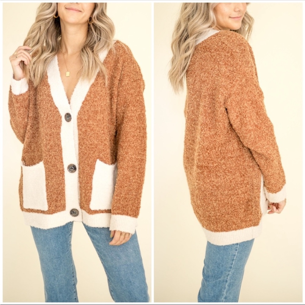 LAST 3️⃣ CAMEL LONG SLEEVE COLORBLOCK BUTTON UP SWEATER CARDIGAN - Picture 6 of 8